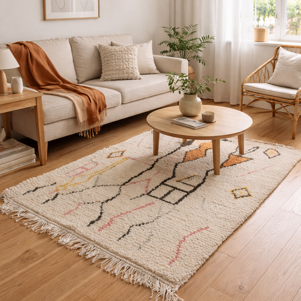 Boujaad Wool Rug “Earth Lines” – 150 × 100 cm