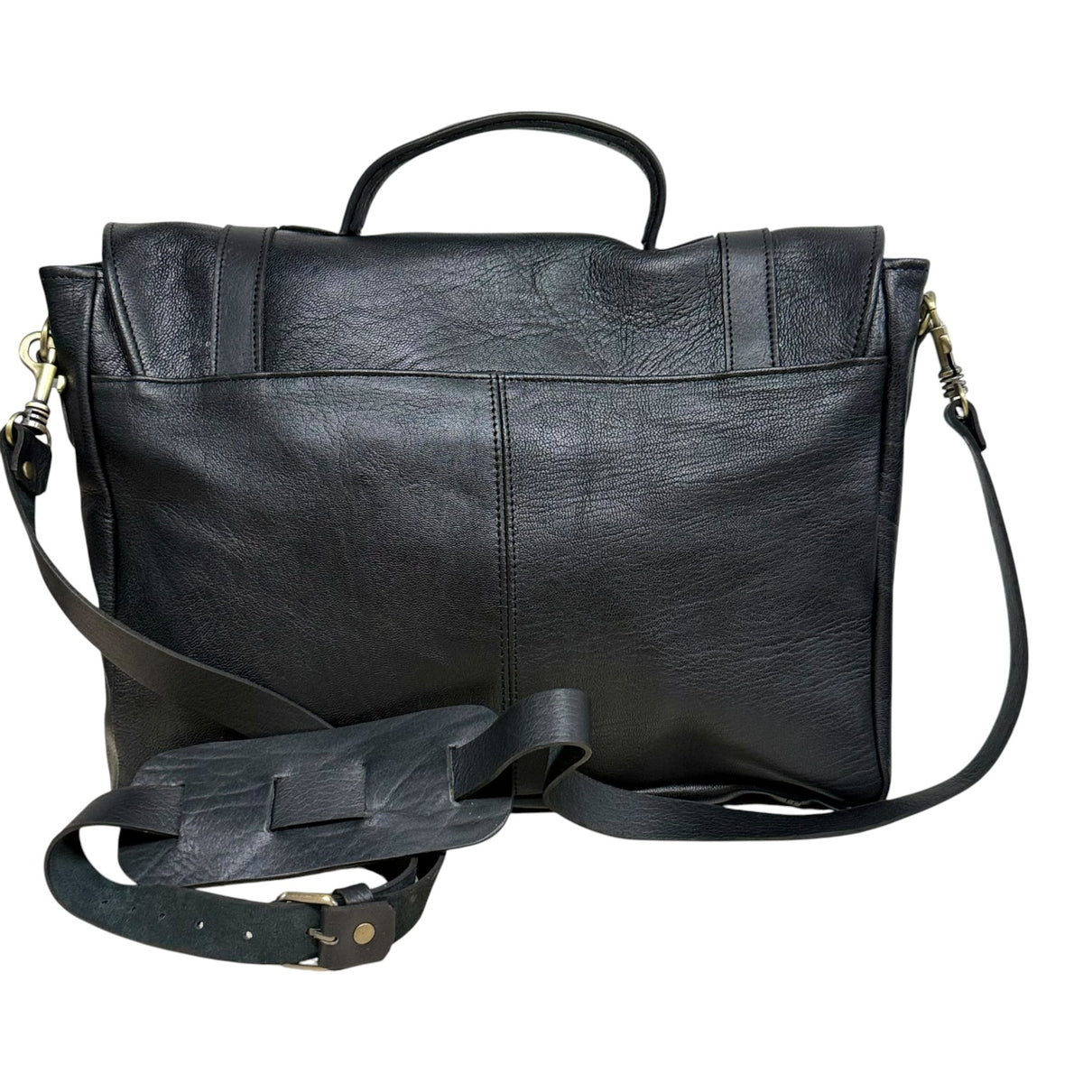 Oxford Full-Grain Leather Laptop Satchel - black