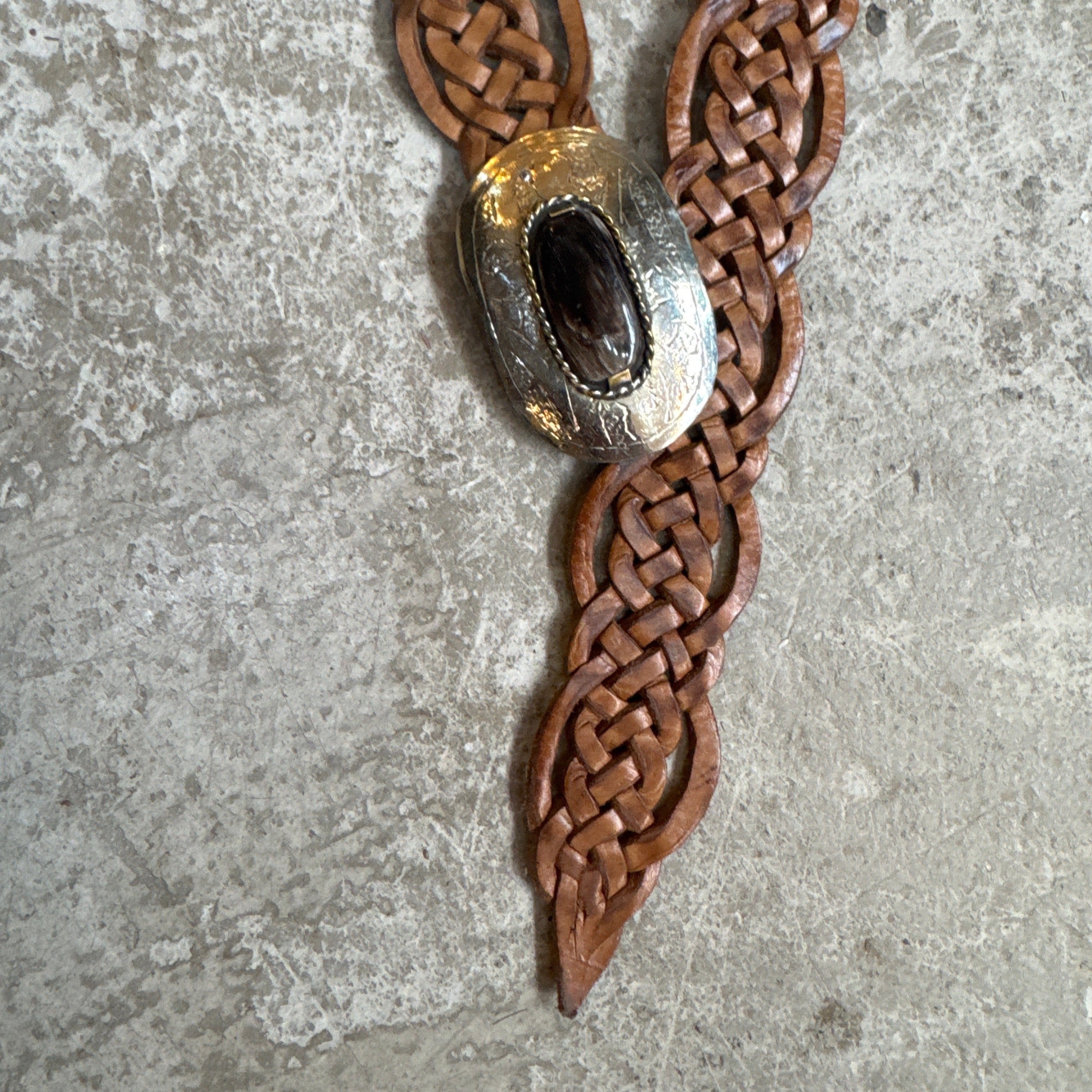 Moroccan Braided Leather Belt – Tan with oval Buckle & horn detail
