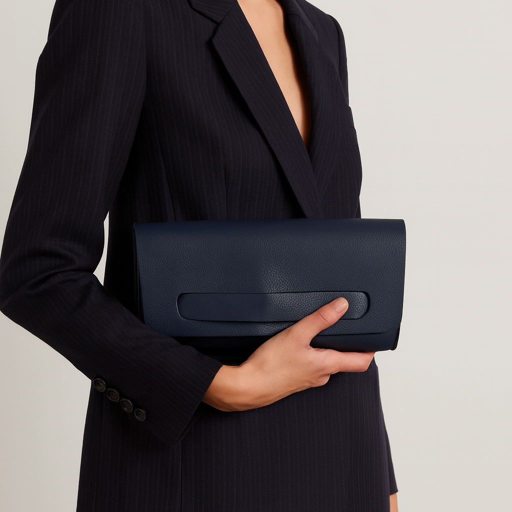 Natasha Leather Clutch – Navy Blue