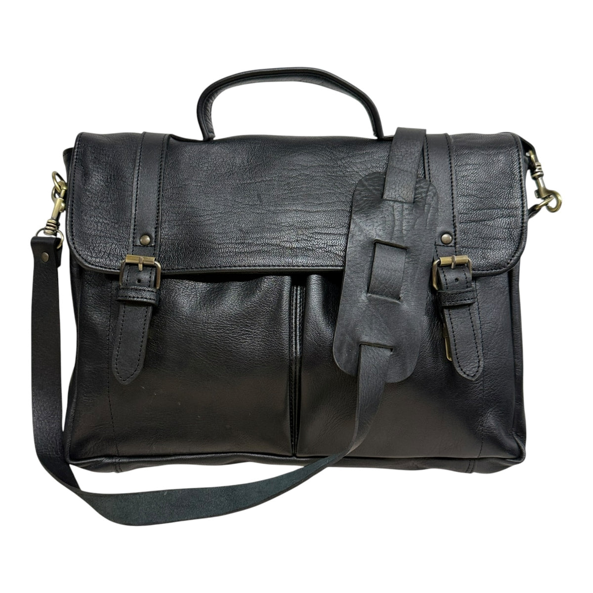 Oxford Full-Grain Leather Laptop Satchel - black