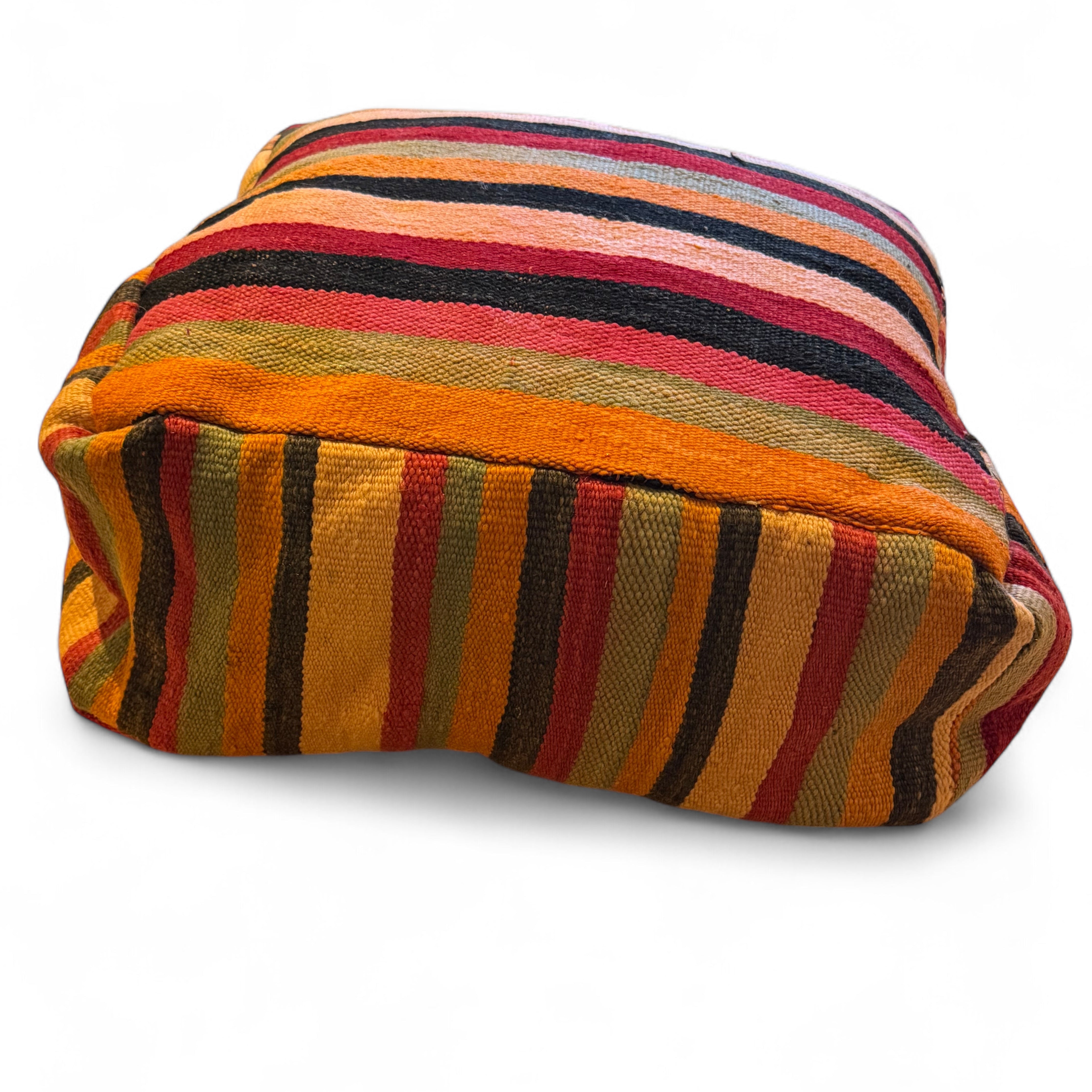 Handwoven Hanbal Pouffe – Warm Striped Moroccan Floor Cushion (50x50x20cm)
