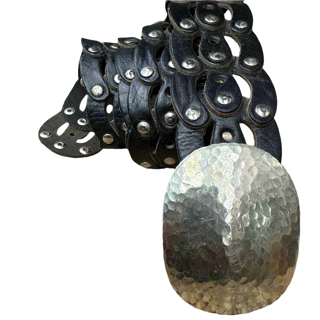 Artisan Large Link Leather Belt with Hammered Silver Buckle