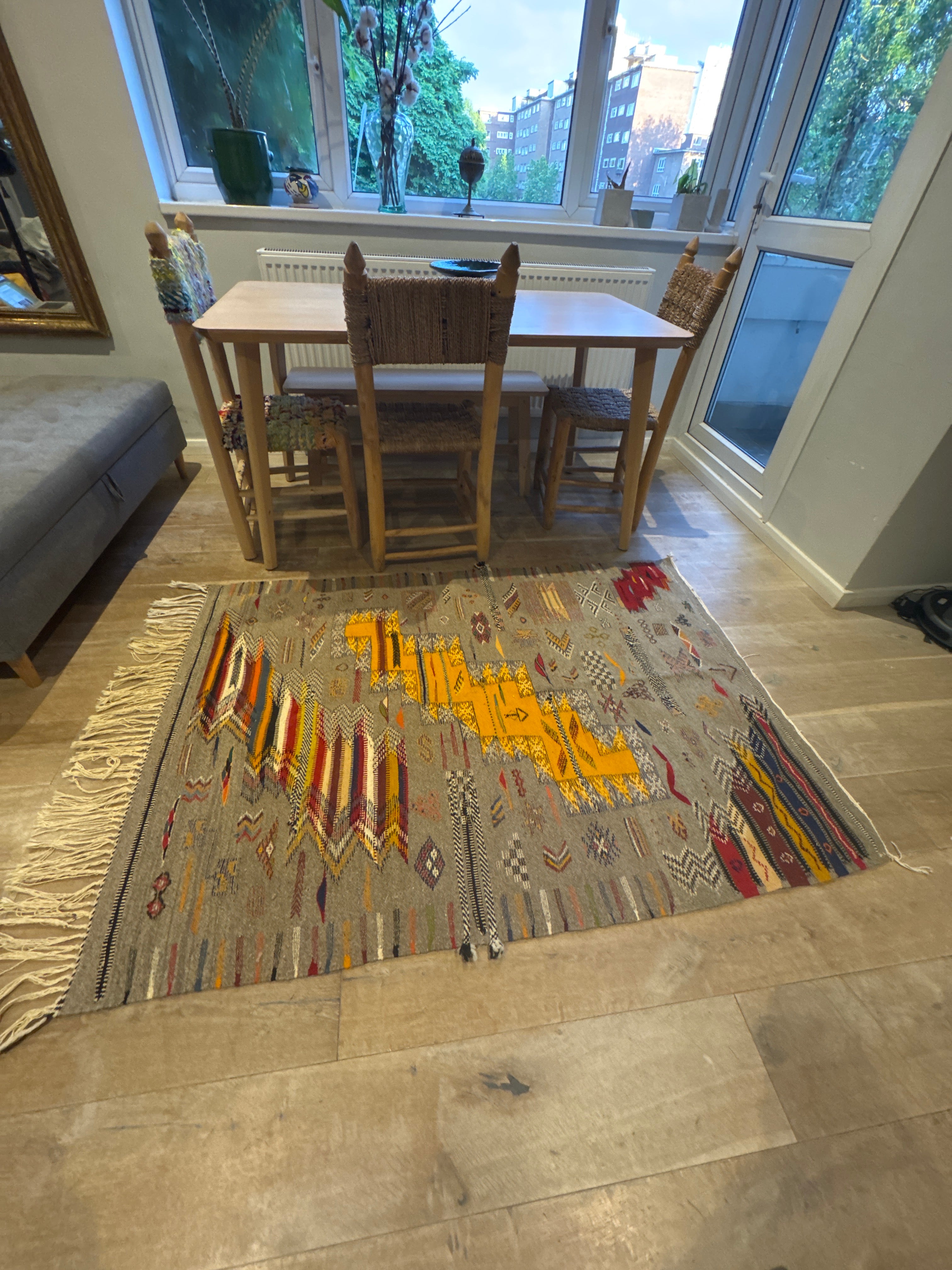 Handwoven Taznakht Rug – Geometric Wool Rug in Brown & Grey | 163 x 120 cm