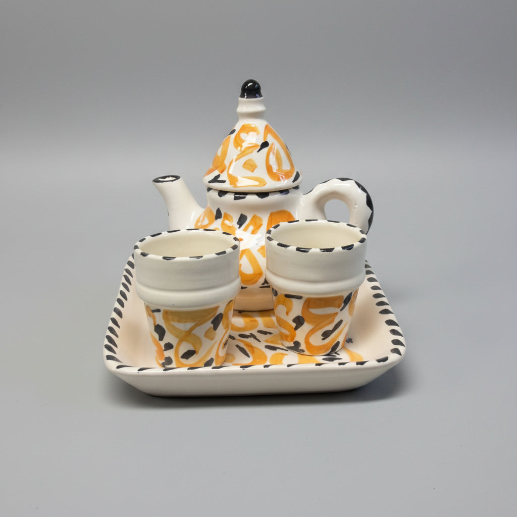 Hand-Painted Moroccan Ceramic Tea Set – Tray, Teapot & 2 Cups