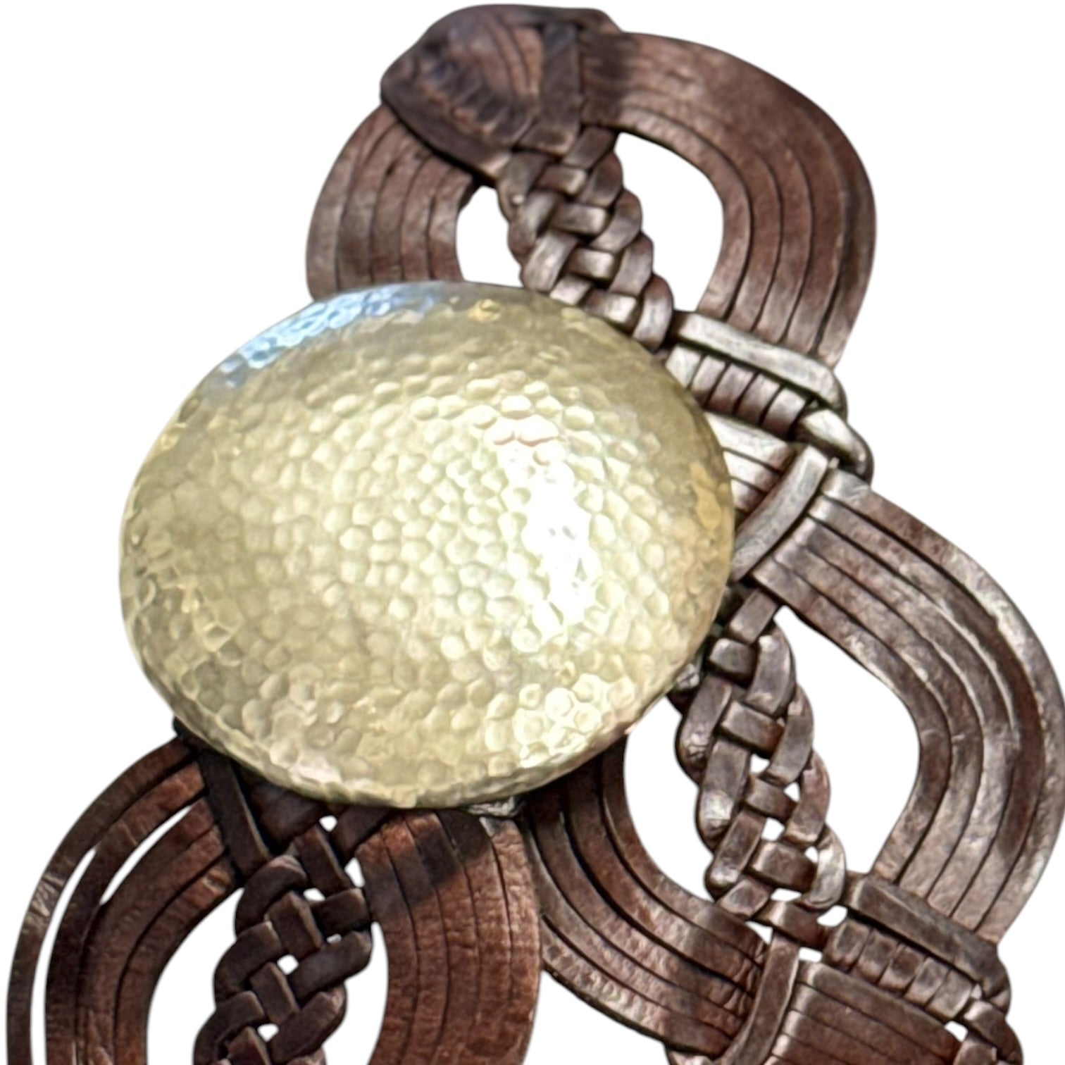 Wide Moroccan Artisan Braided Leather Belt with Round Silver Buckle
