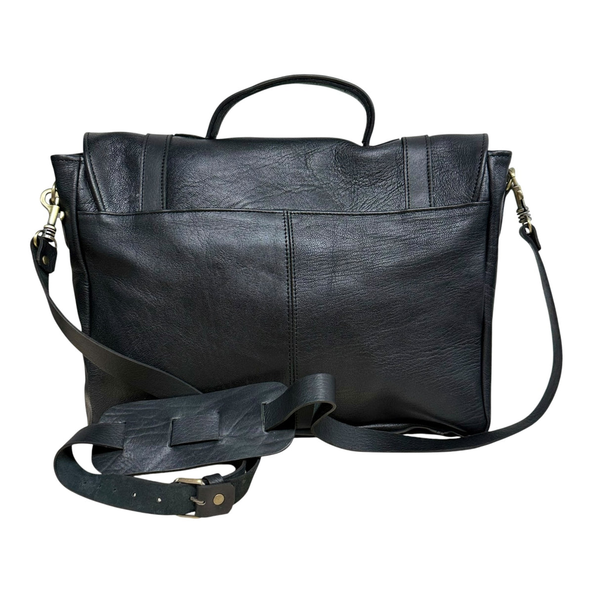 Oxford Full-Grain Leather Laptop Satchel - black