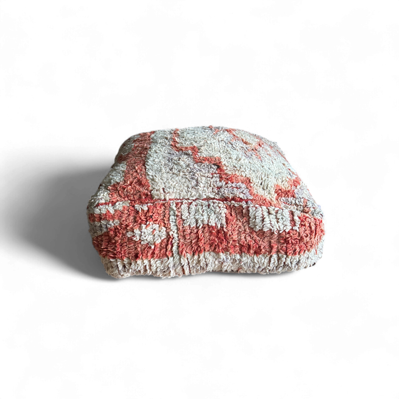Handmade Boujaad Pouffe – Cream & Peach Wool | 60x60cm