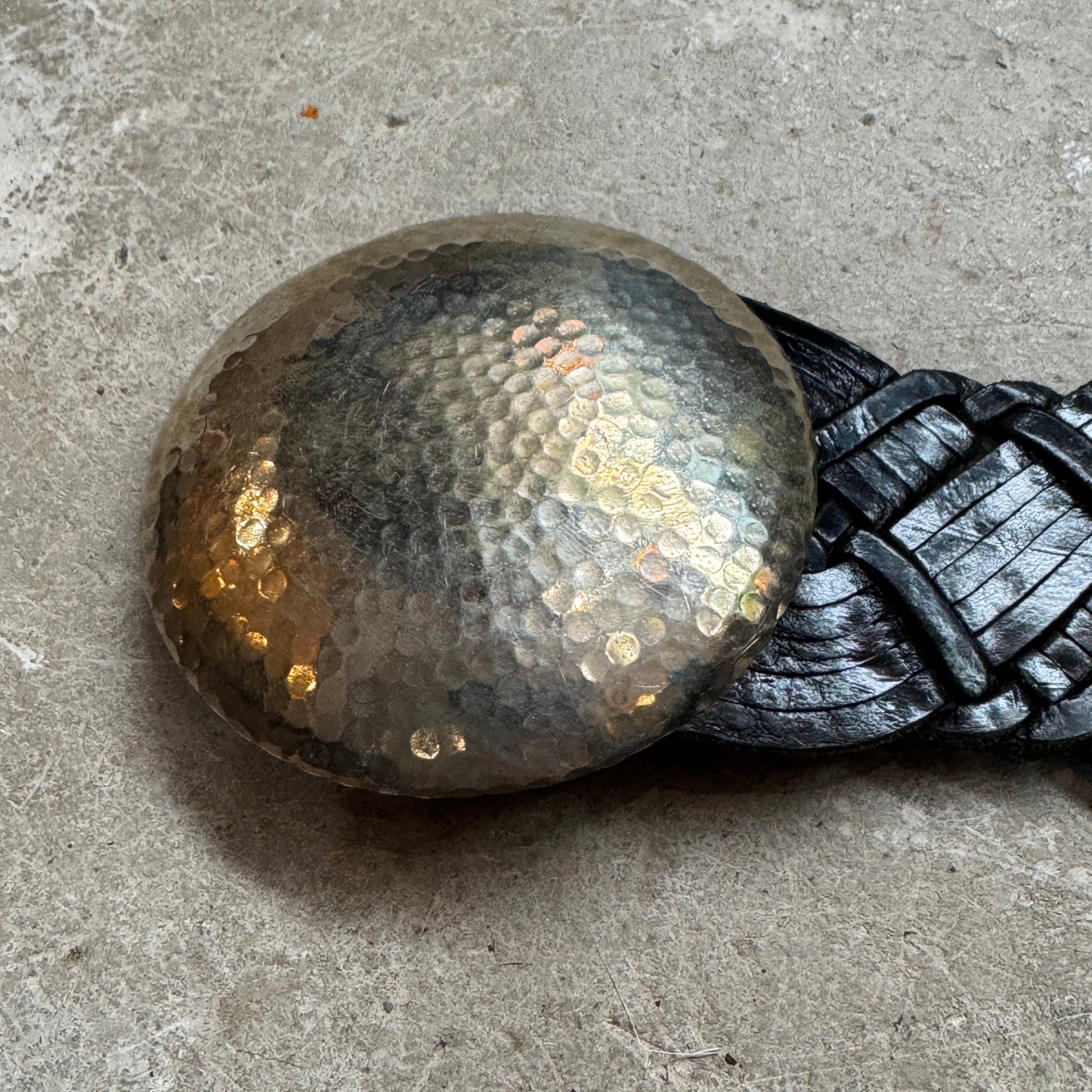 Black Boho Woven Leather Belt with Silver Buckle