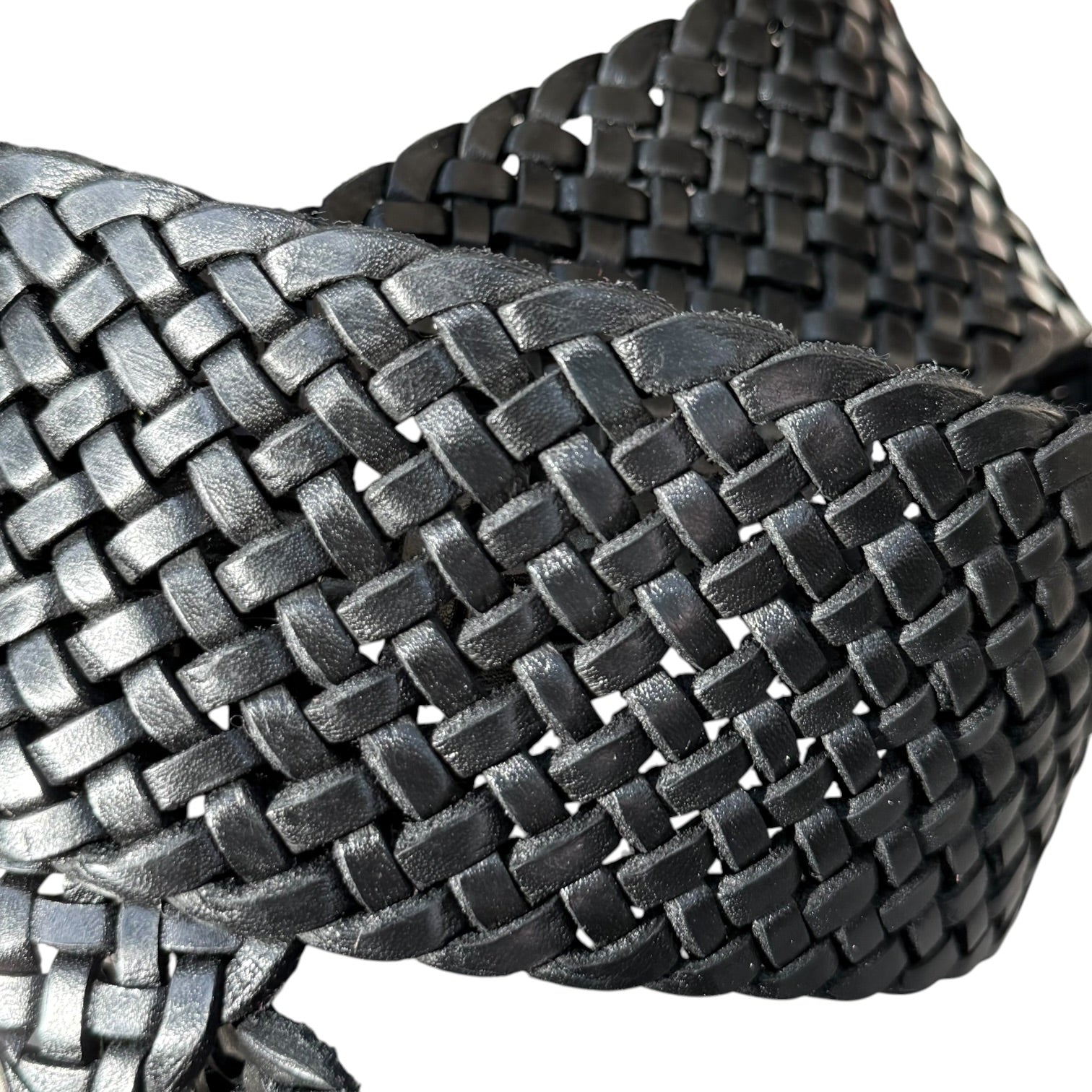Wide Moroccan Braided Leather Belt with Silver Round Buckle