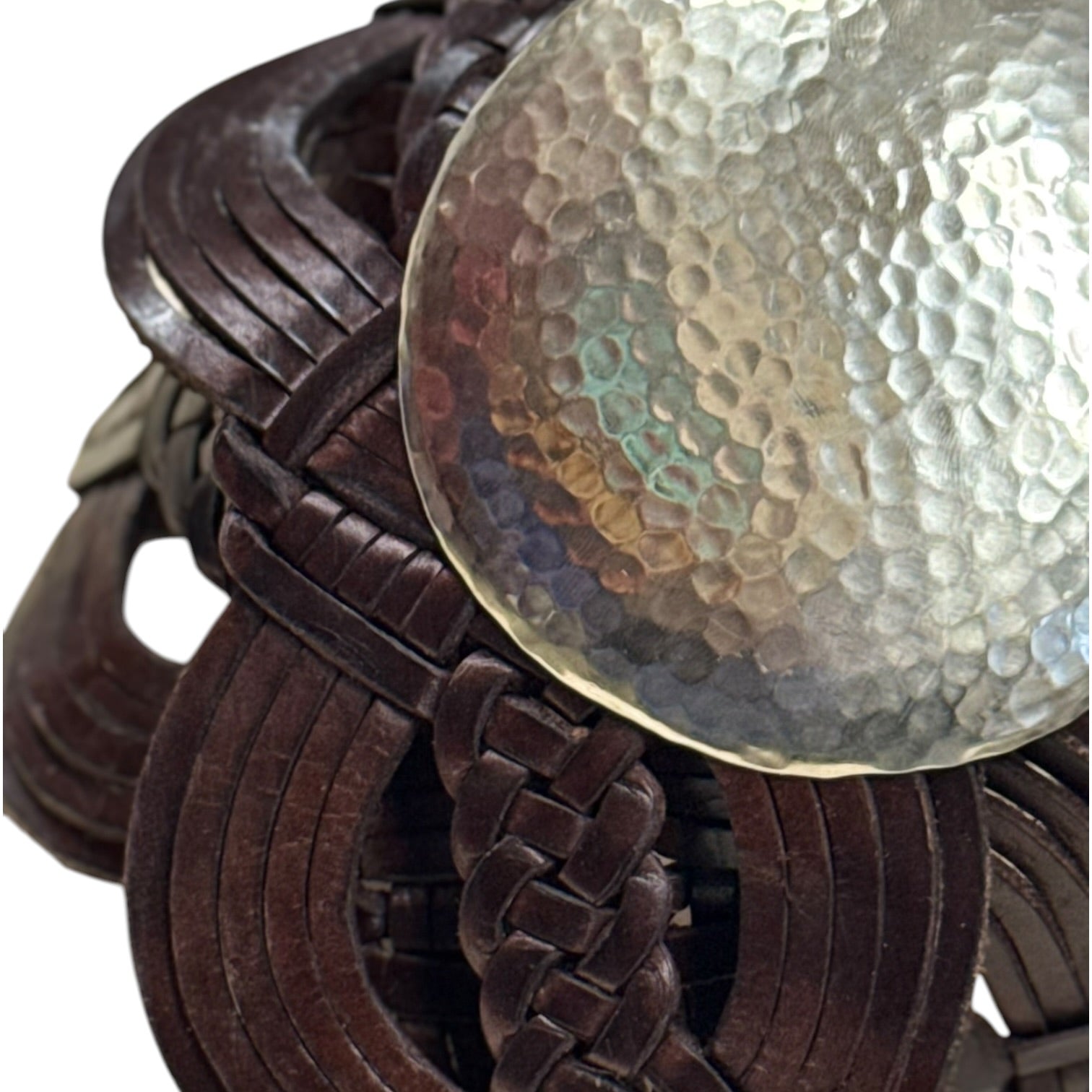 Wide Moroccan Artisan Braided Leather Belt with Round Silver Buckle