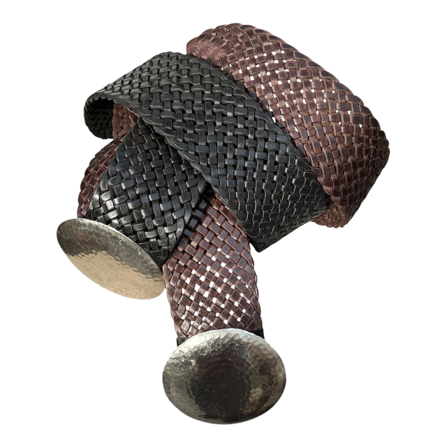 Wide Moroccan Braided Leather Belt with Silver Round Buckle