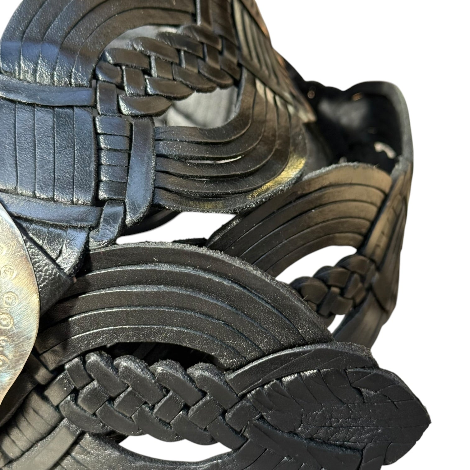Wide Moroccan Artisan Braided Leather Belt with Oval Silver Buckle