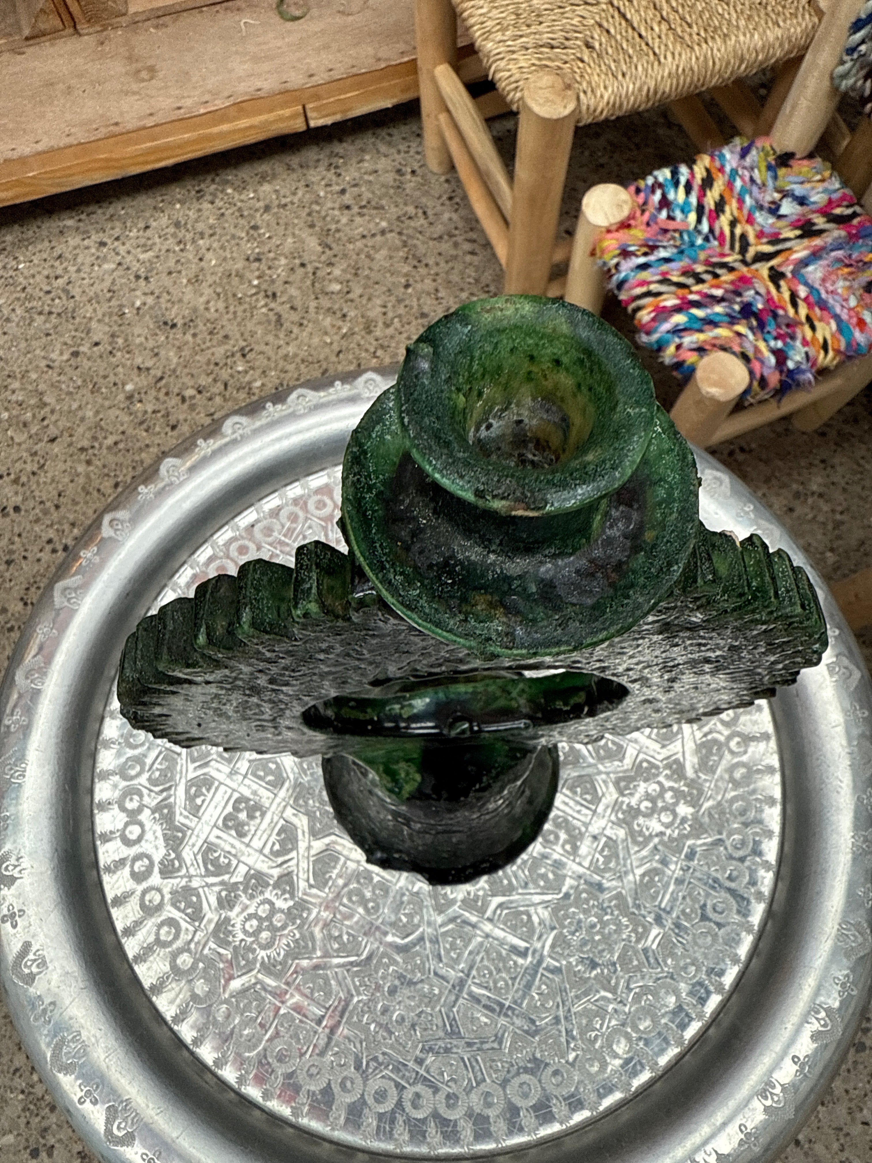 Round cut edge Sun Tamegroute Candle Holder – Handcrafted Moroccan Green Pottery