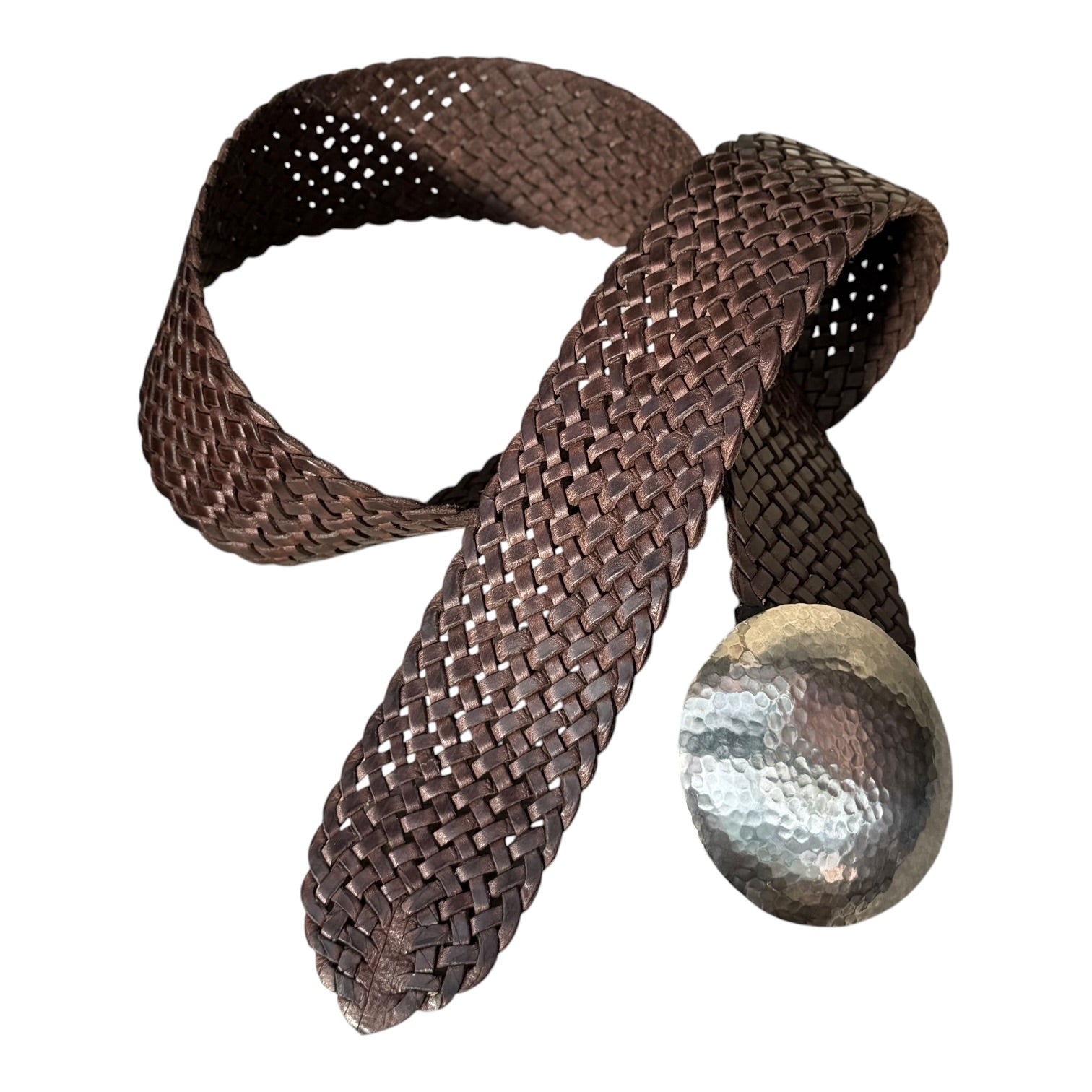 Wide Moroccan Braided Leather Belt with Silver Round Buckle