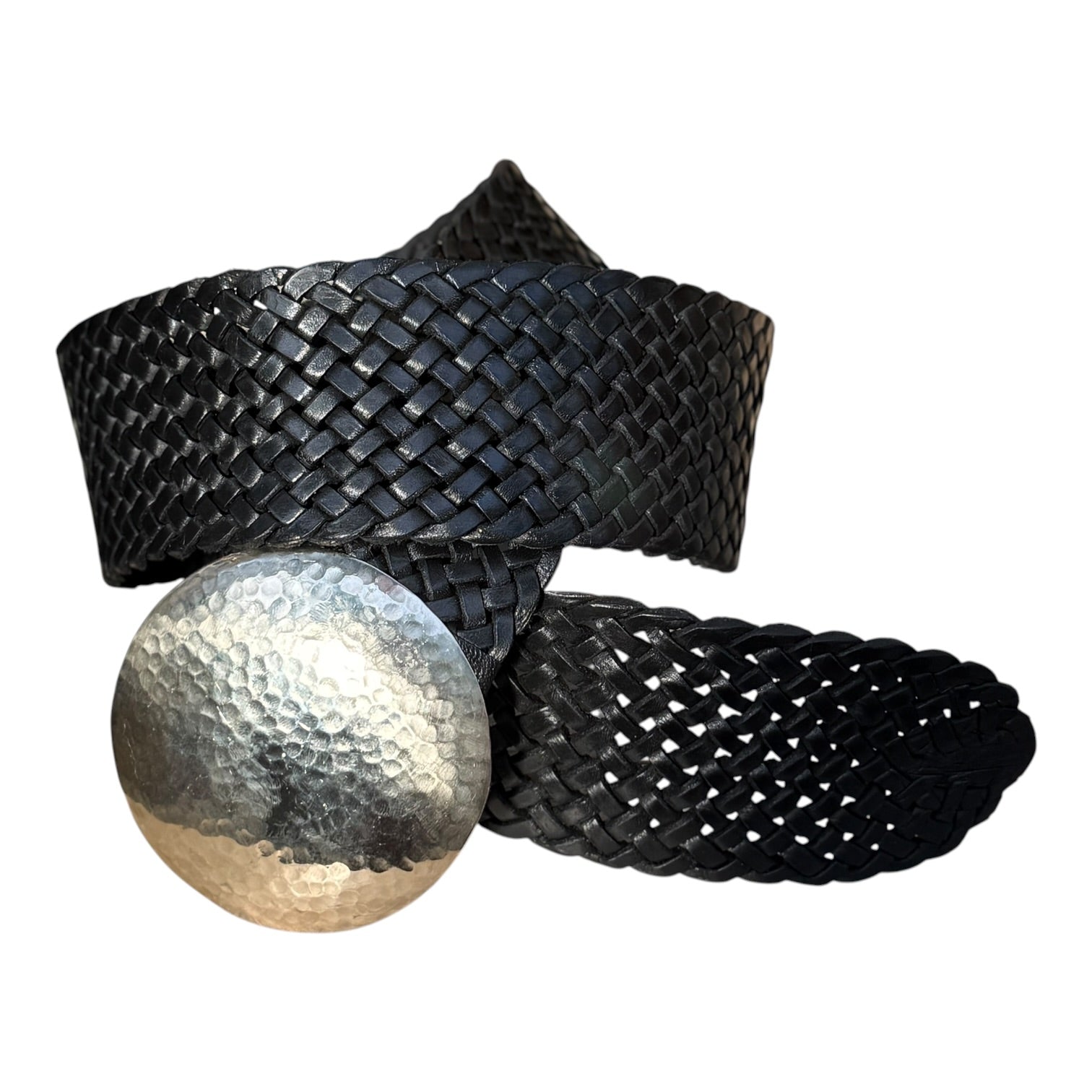 Wide Moroccan Braided Leather Belt with Silver Round Buckle