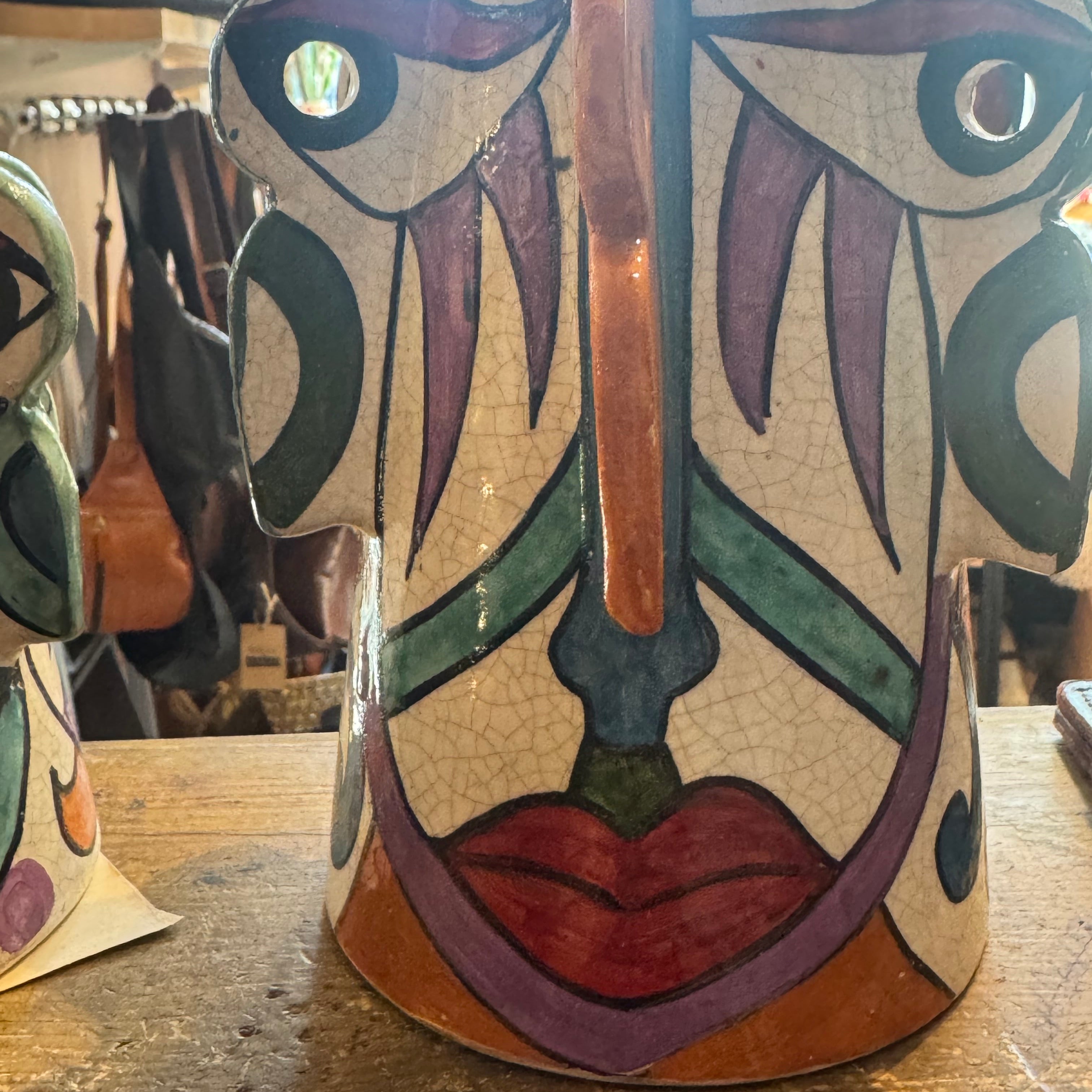 One-of-a-Kind Hand-Painted Moroccan Ceramic Face Vase