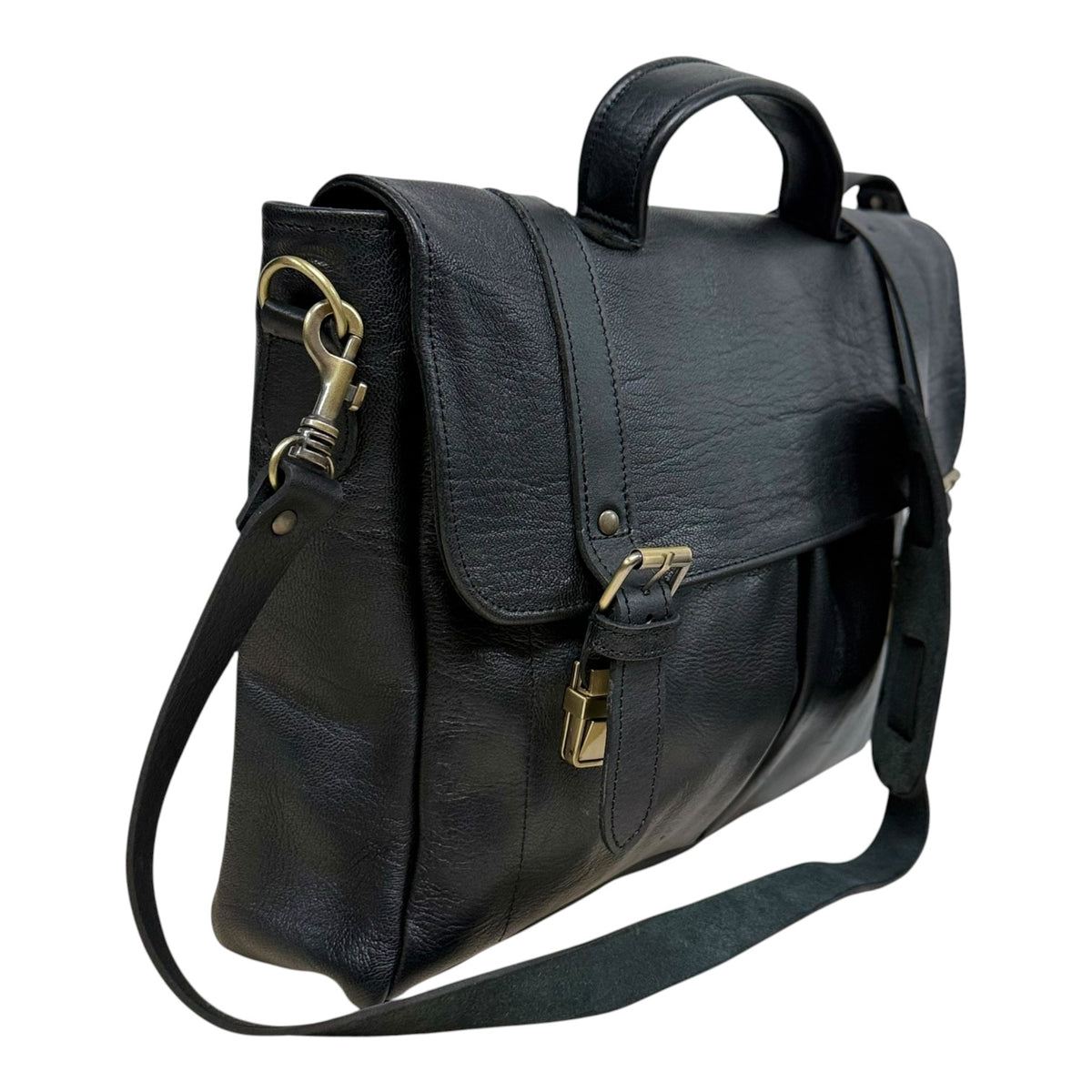 Oxford Full-Grain Leather Laptop Satchel - black