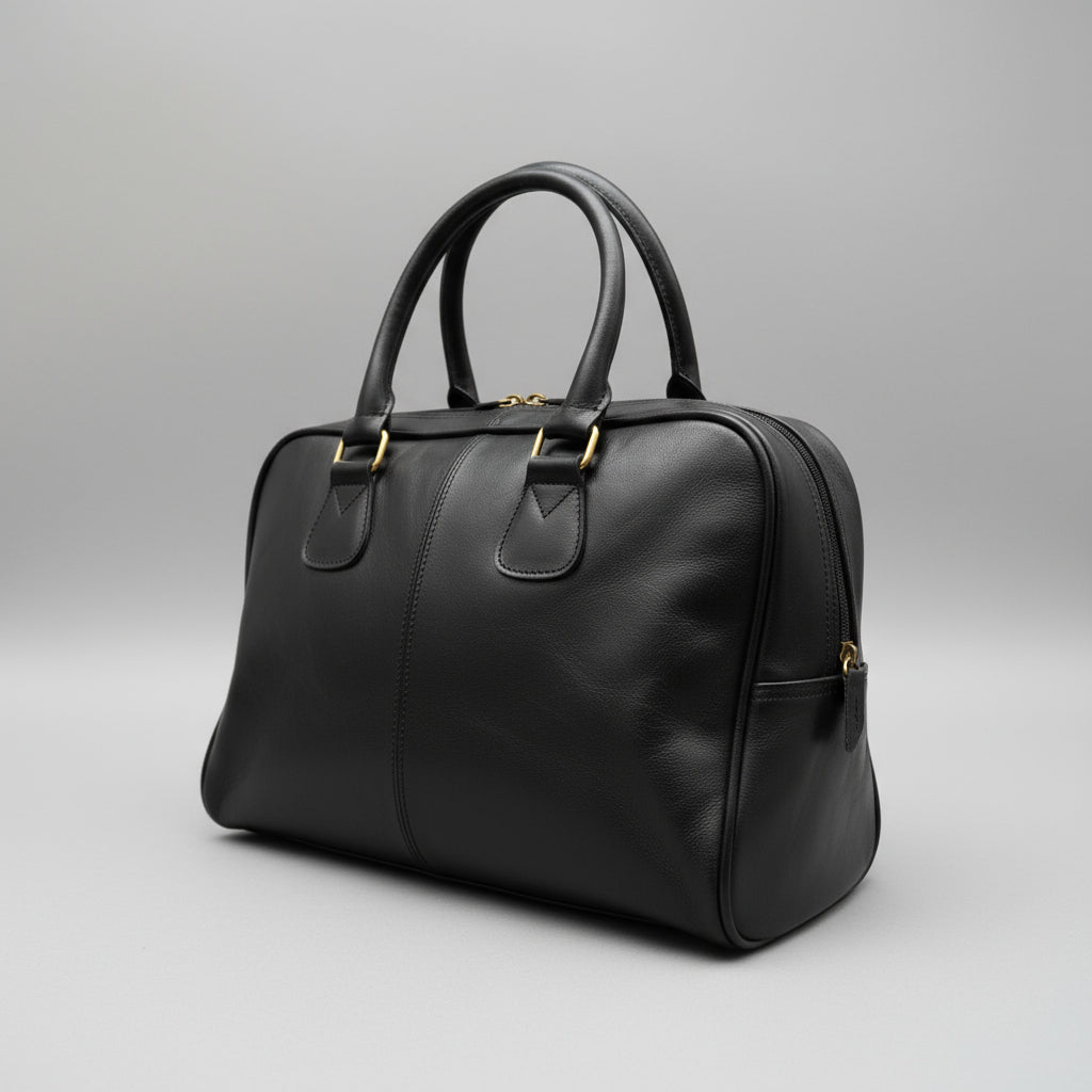 Bowler Handmade Leather Shoulder Bag – Black Full-Grain Leather