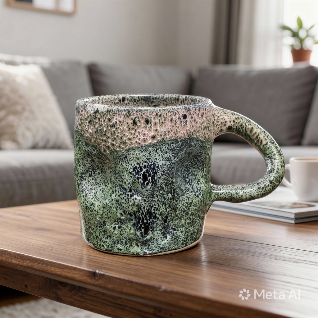 Handmade Moroccan Mug with Drip Glaze & Dimples