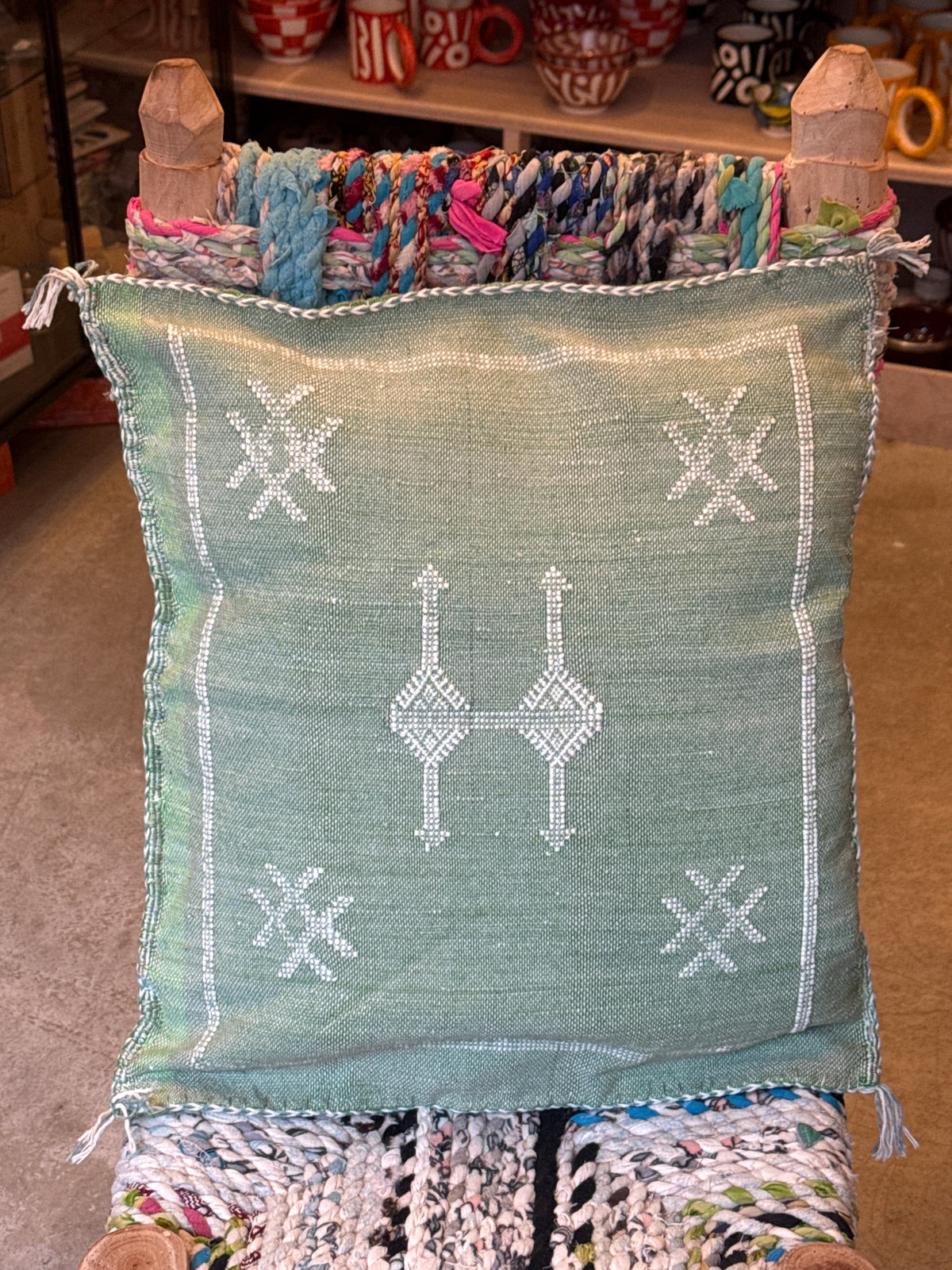 Handmade Moroccan Cactus Silk Cushion – 50x50cm Green