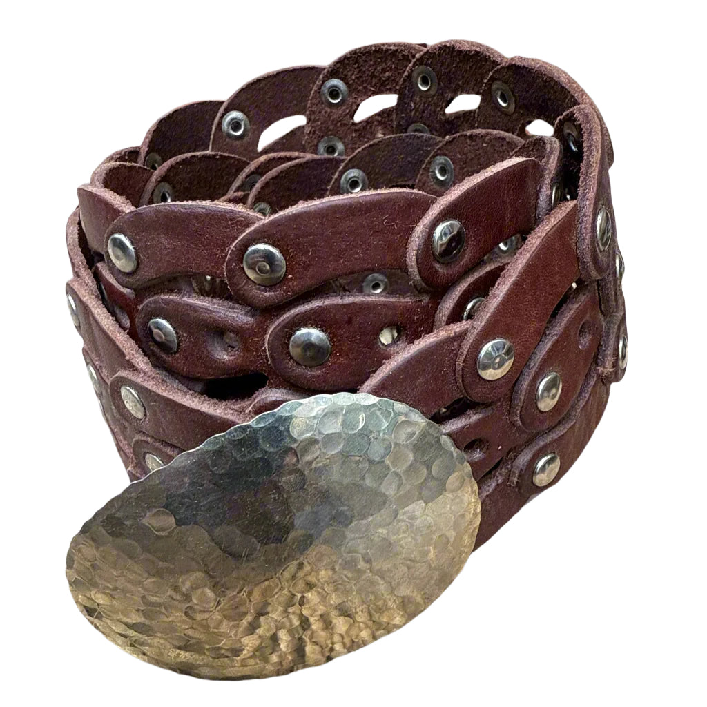 Artisan Large Link Leather Belt with Hammered Silver Buckle