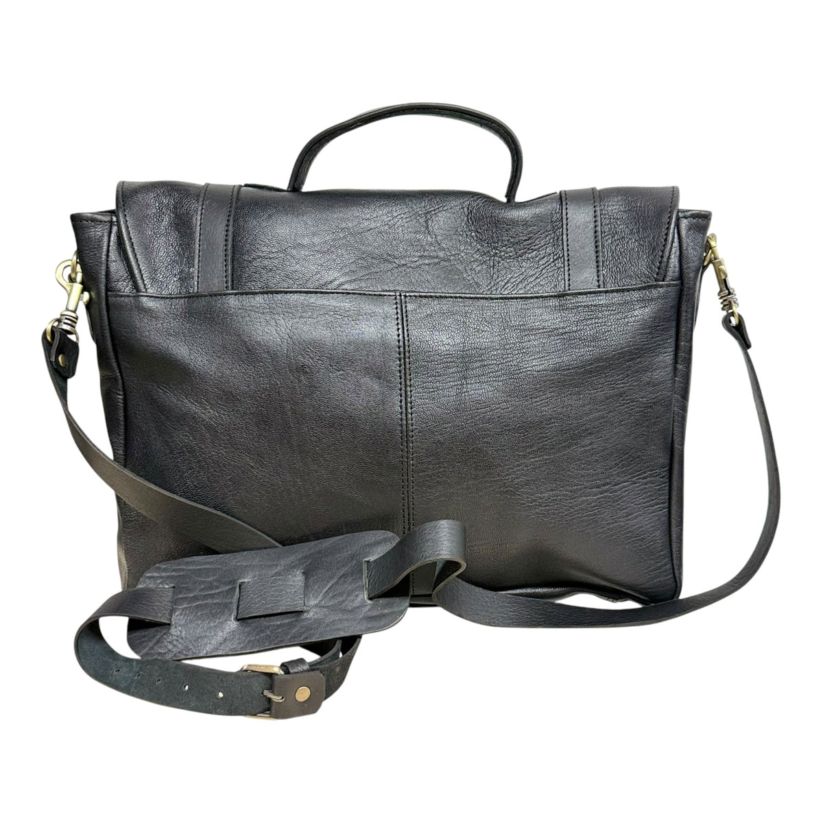 Oxford Full-Grain Leather Laptop Satchel - black