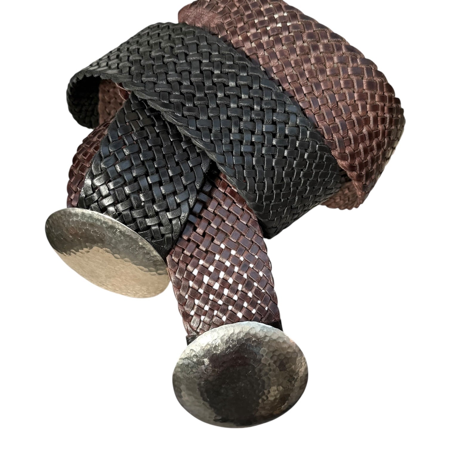 Wide Moroccan Braided Leather Belt with Silver Round Buckle