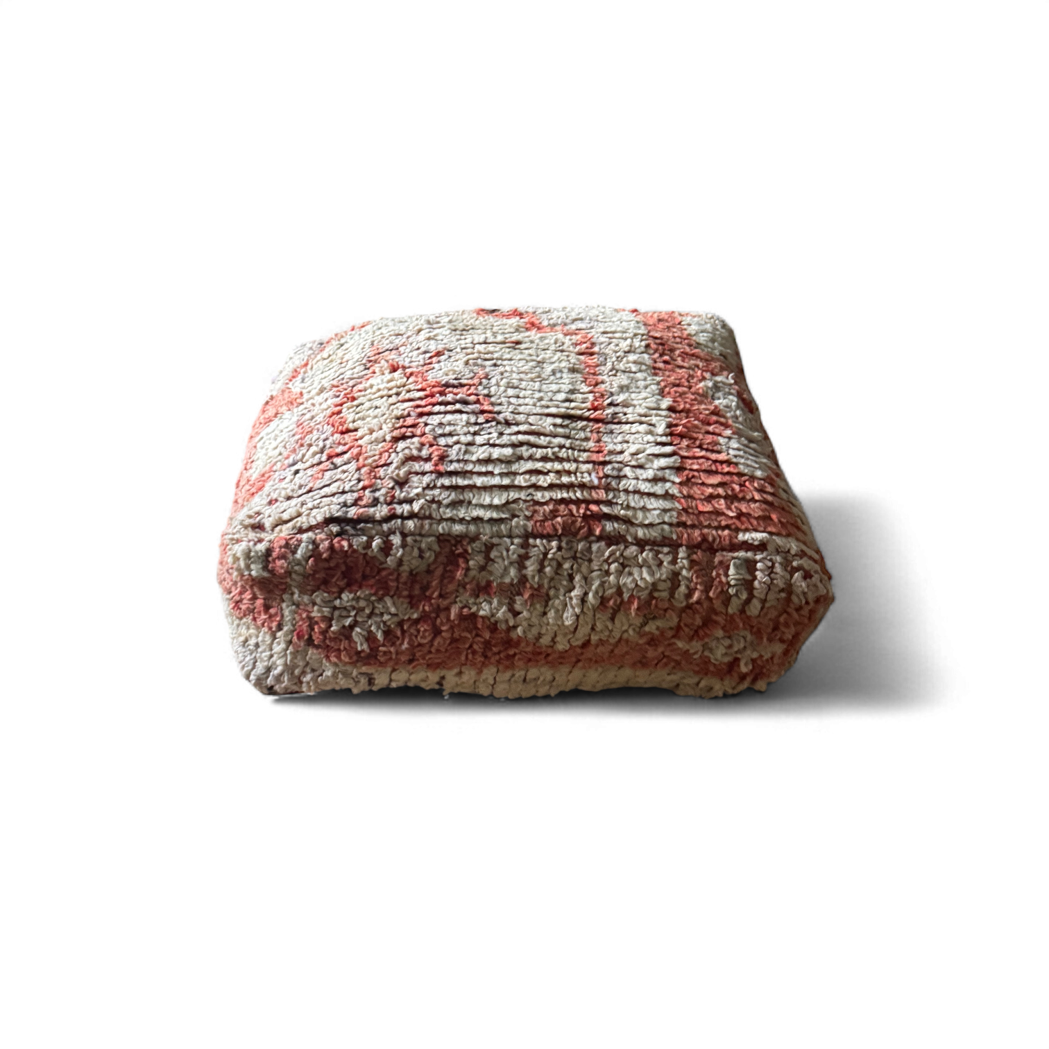 Handmade Boujaad Pouffe – Cream & Peach Wool | 60x60cm