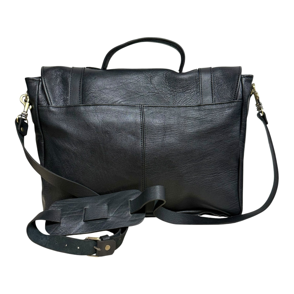 Oxford Full-Grain Leather Laptop Satchel - black