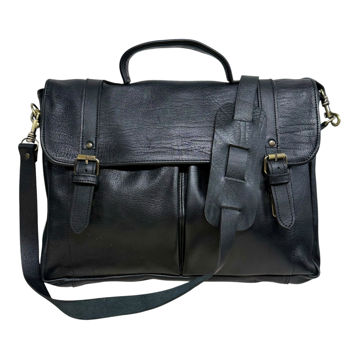 Oxford Full-Grain Leather Laptop Satchel - black