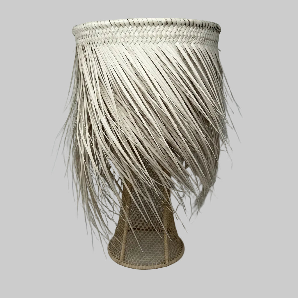 Handwoven Palm Leaf Fringed Table Lamp – Moroccan Artisan Lighting