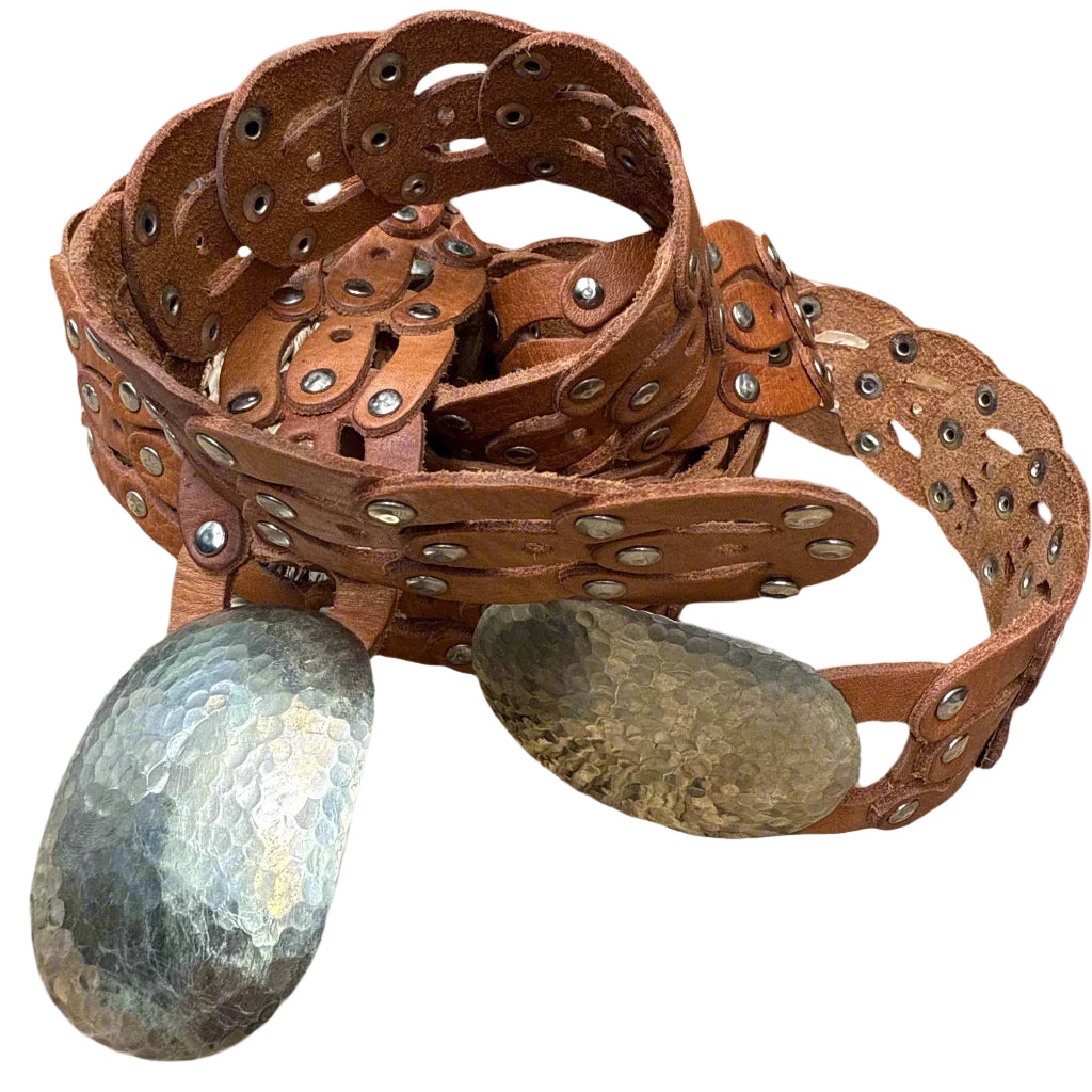 Artisan Large Link Leather Belt with Hammered Silver Buckle