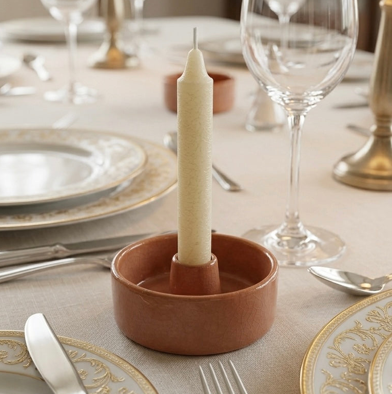 Handcrafted Terracotta Ceramic Taper Candle Holder – Donut Shape