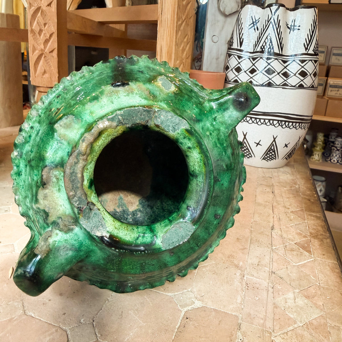Tamegroute Green Pottery jar with handles