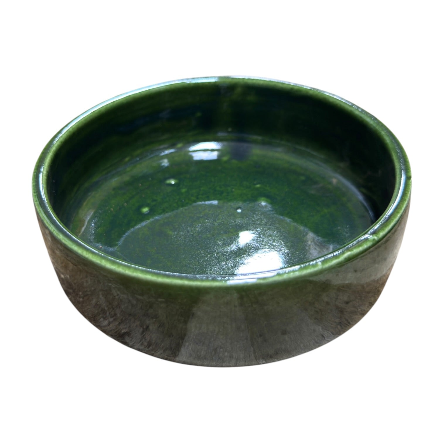 Handmade Green Glazed Ceramic Bowl & Plant Saucer – Set of 3