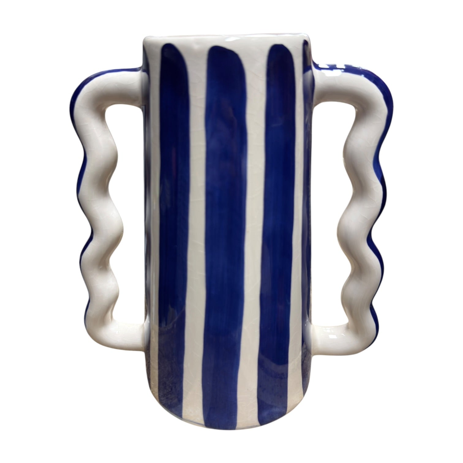 Artisan-Made Moroccan Wavy-Handle Striped Vase