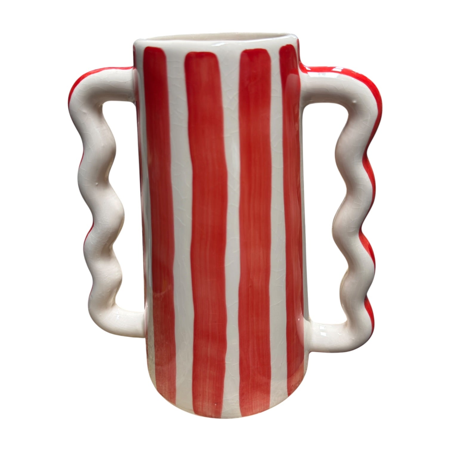 Artisan-Made Moroccan Wavy-Handle Striped Vase