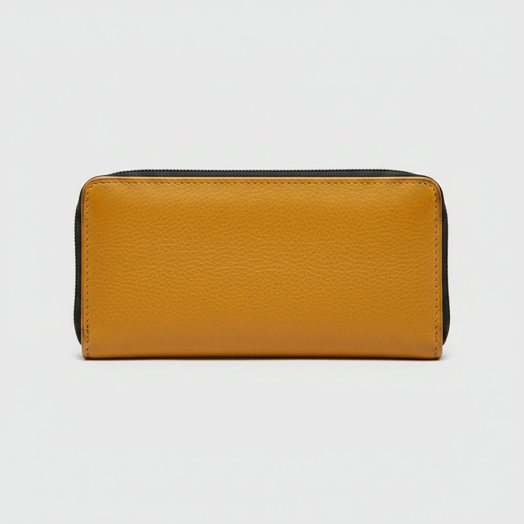Full-Grain Leather Zip-Around Clutch Wallet