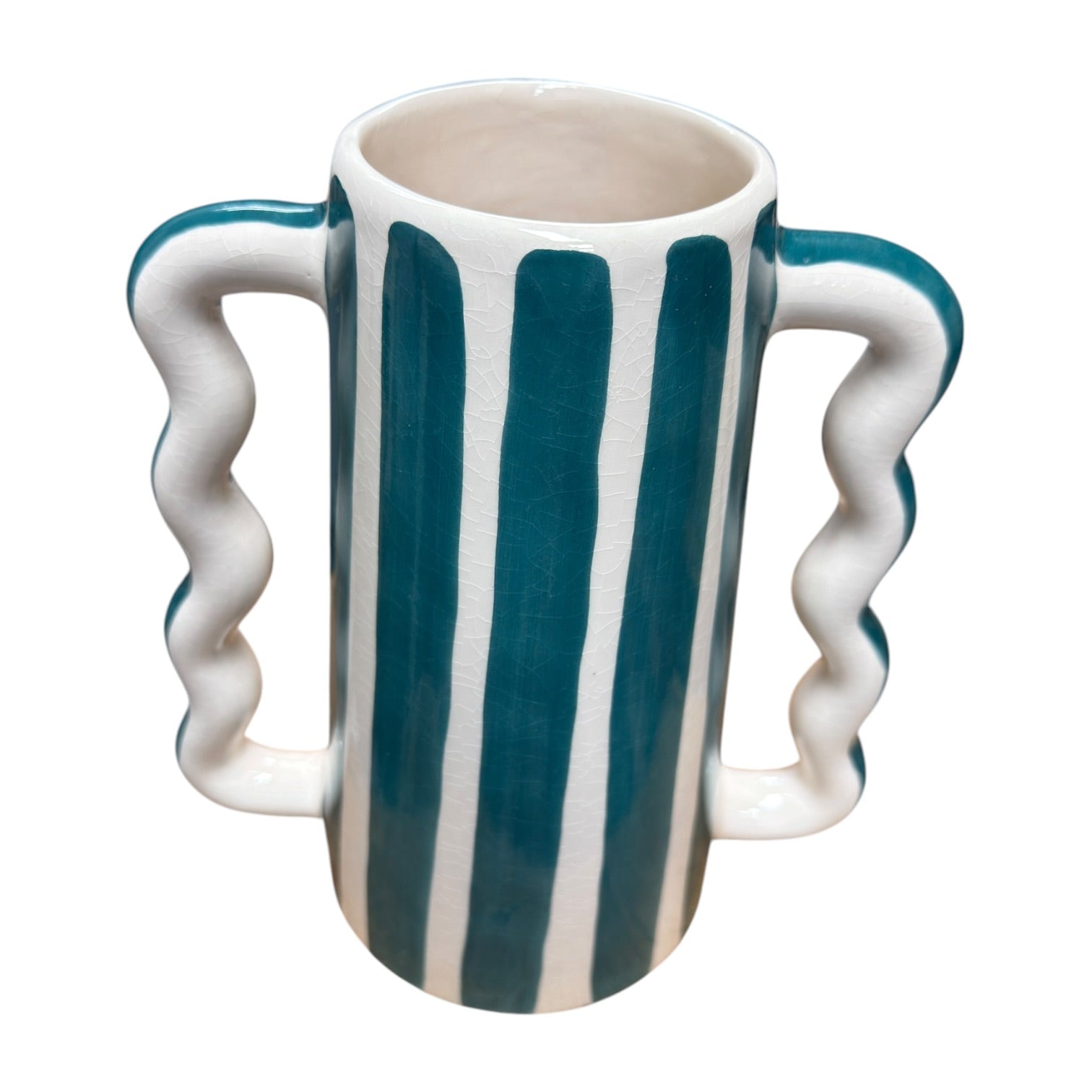Artisan-Made Moroccan Wavy-Handle Striped Vase