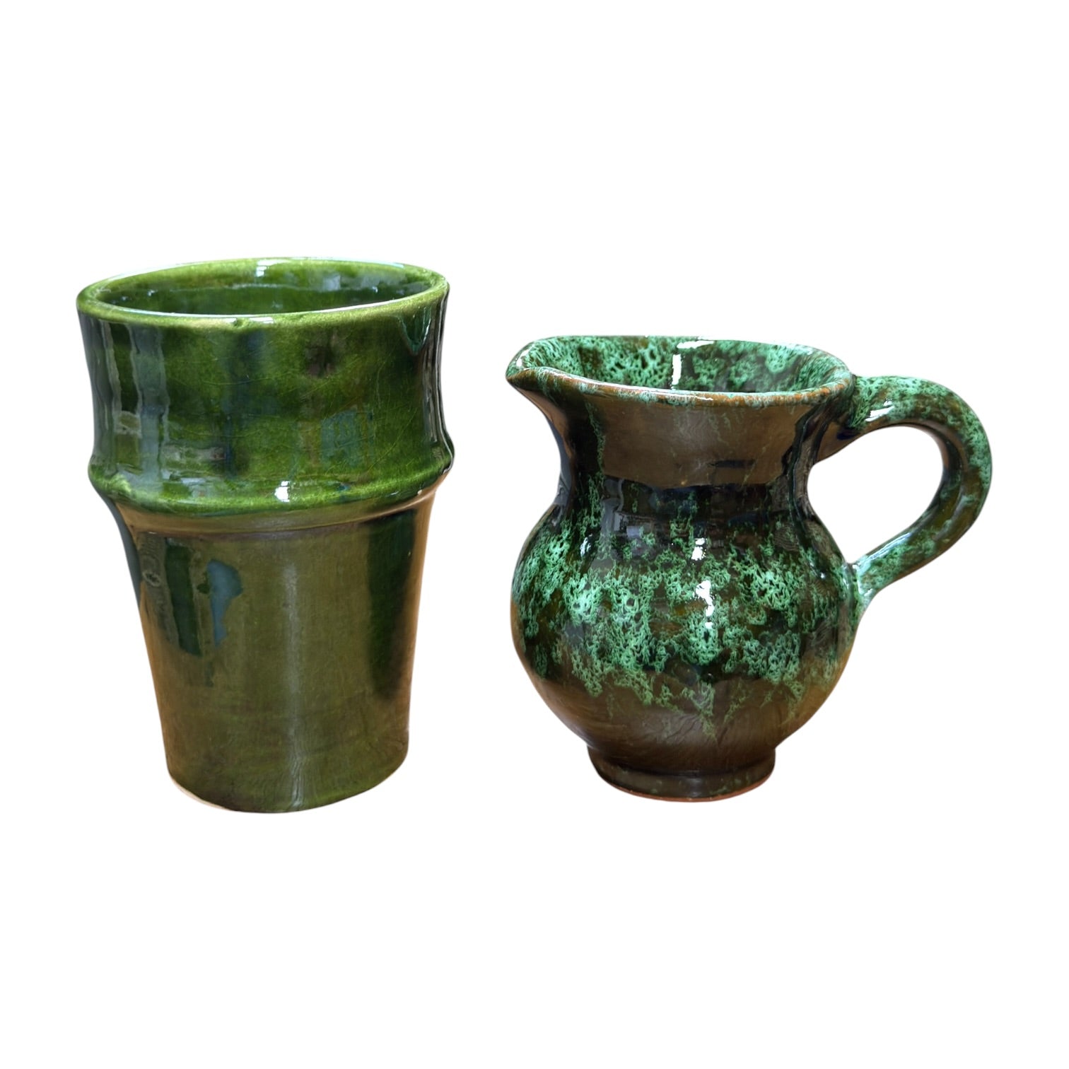 Handmade Moroccan Ceramic Mini Jug | Green Drip Glaze Pitcher
