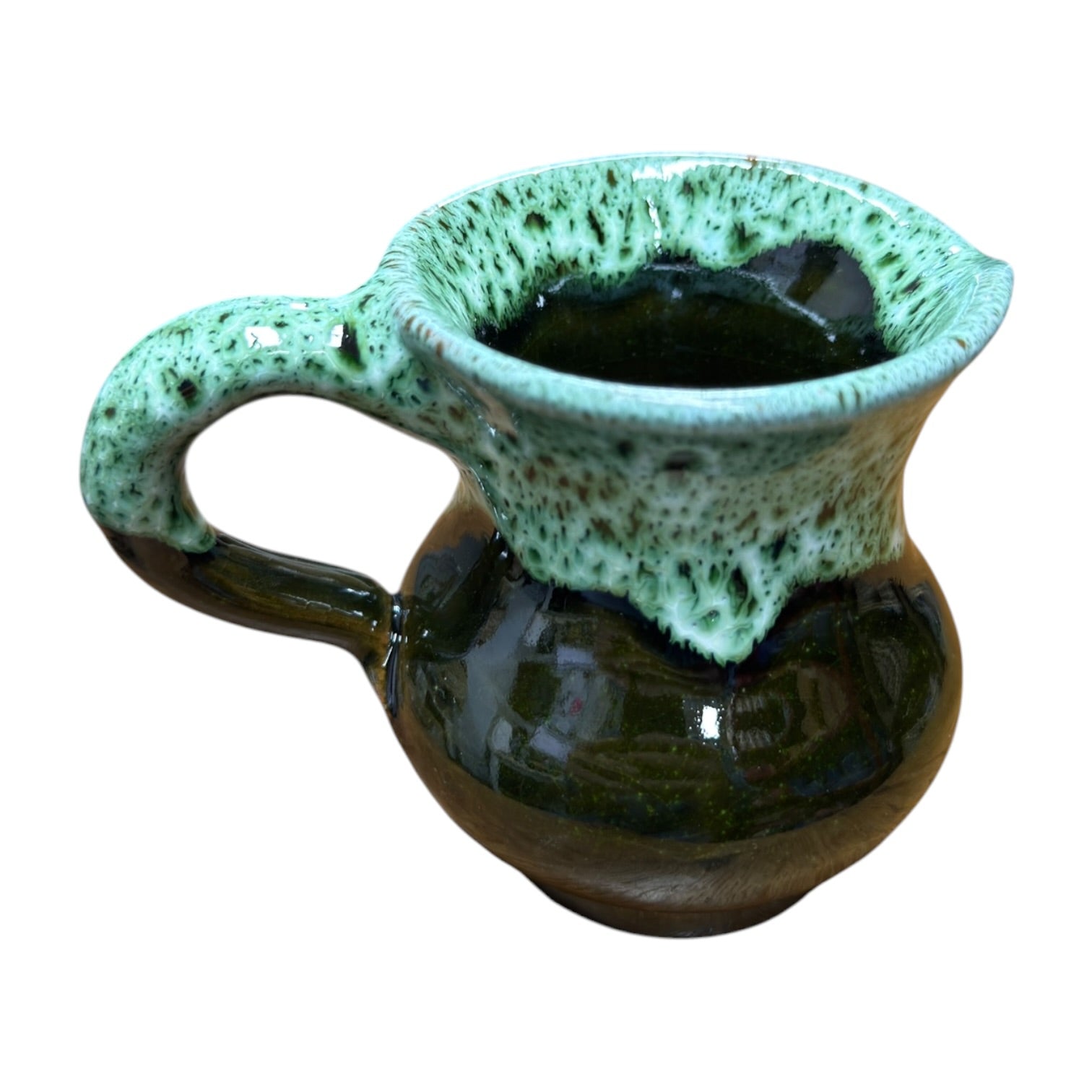Handmade Moroccan Ceramic Mini Jug | Green Drip Glaze Pitcher
