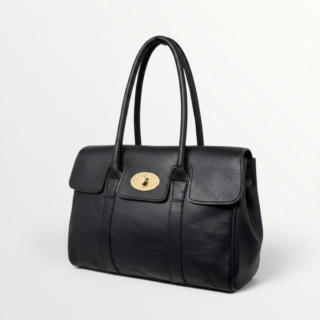 Damen-Handtasche aus Leder in Schwarz