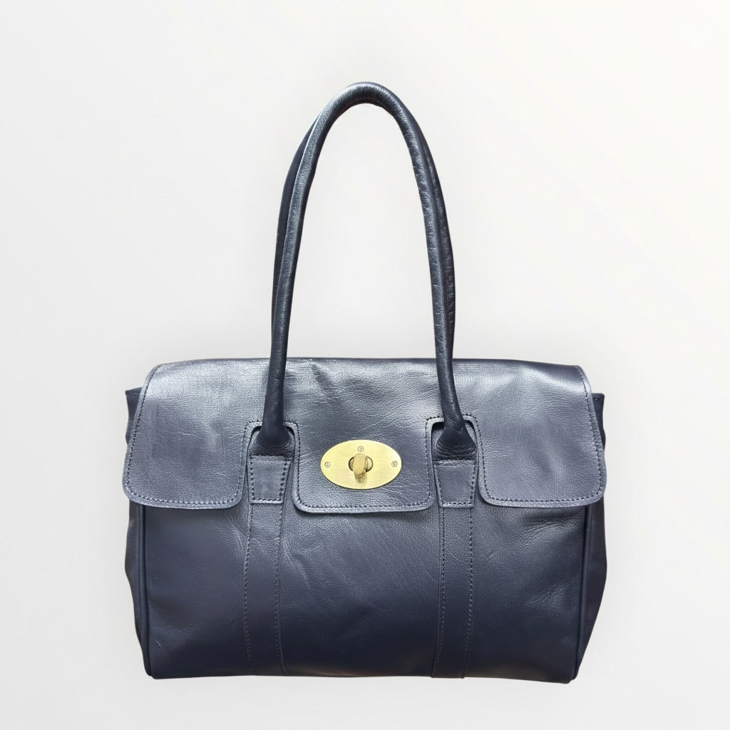 Harriet Navy Blue Leather Tote Bag | Handcrafted Full-Grain Work & Laptop Tote