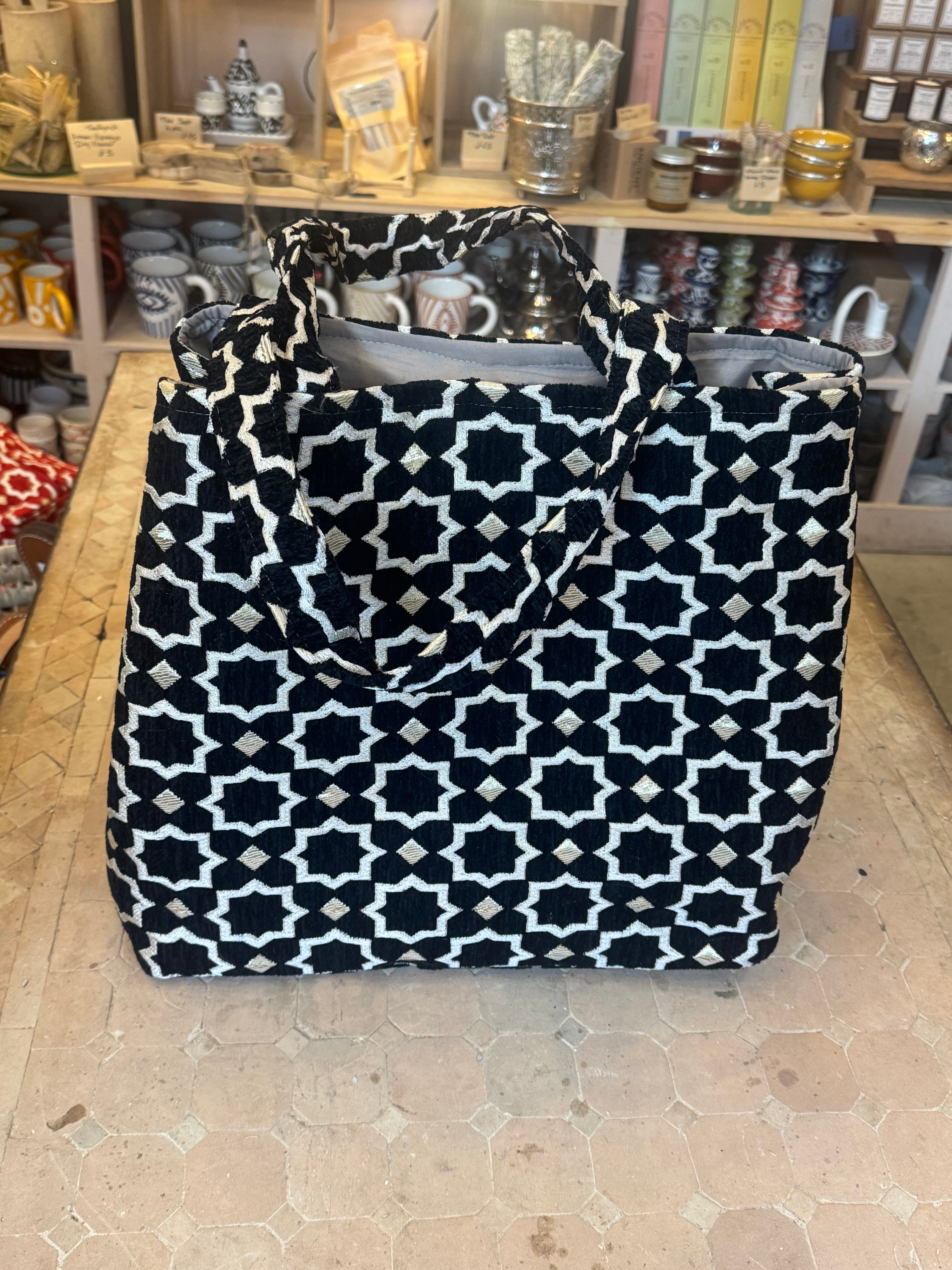 Moroccan Star Pattern Tote Bag – Expandable Fabric Shopper