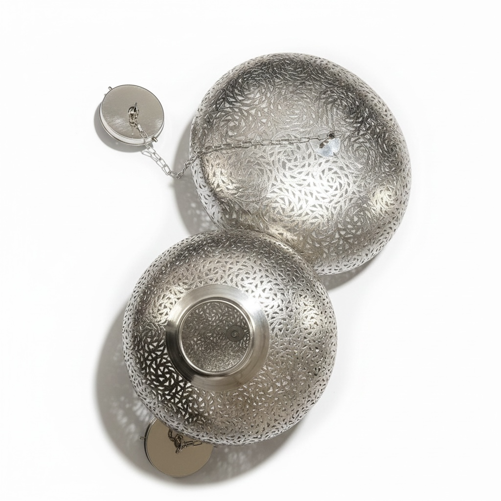 Two silver decorative bowls with intricate patterns on a white background