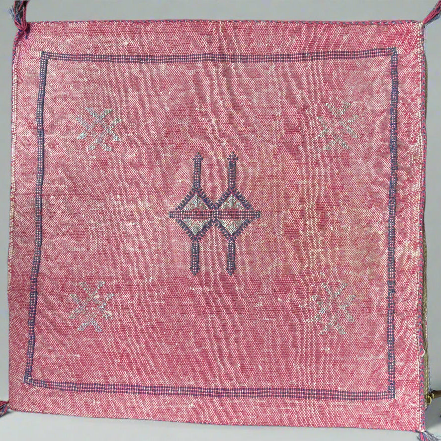 Pink Handmade Moroccan Cactus Silk Cushion – 50x50cm