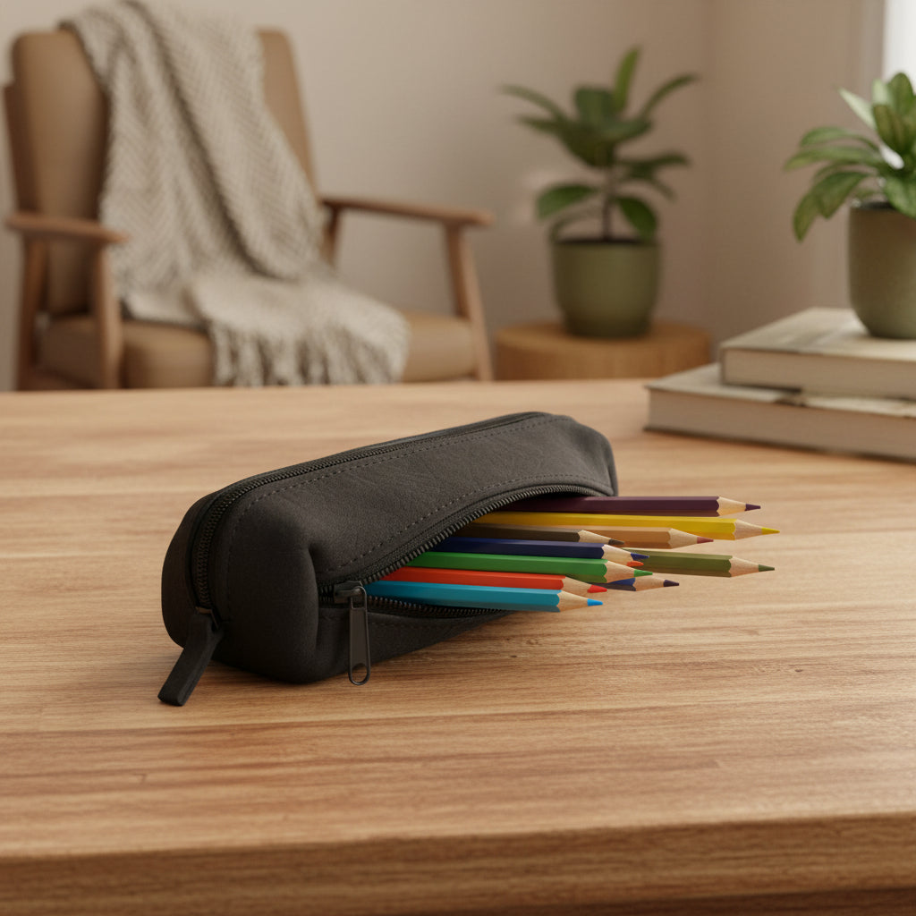 Handcrafted Leather Pencil Case – Recycled Leather, Unisex & Multi-Purpose (5 Colours)