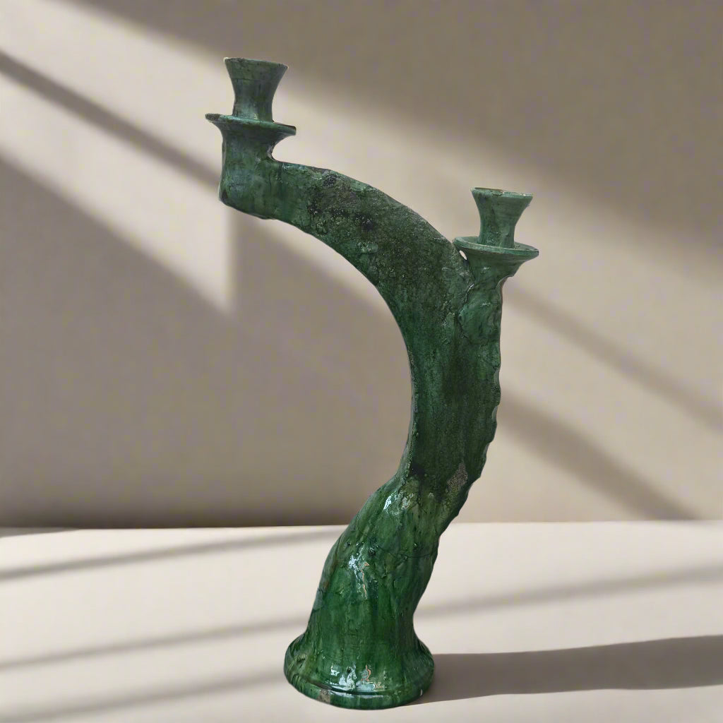 Tamegroute Arch Candle Holder – Double Stem, Handcrafted Moroccan Pottery (50 cm)