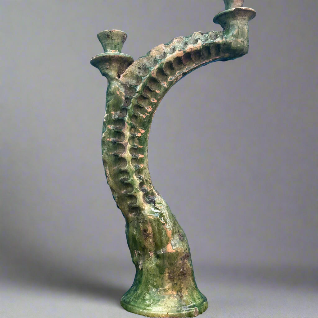 Tamegroute Arch Candle Holder – Double Stem, Handcrafted Moroccan Pottery (50 cm)